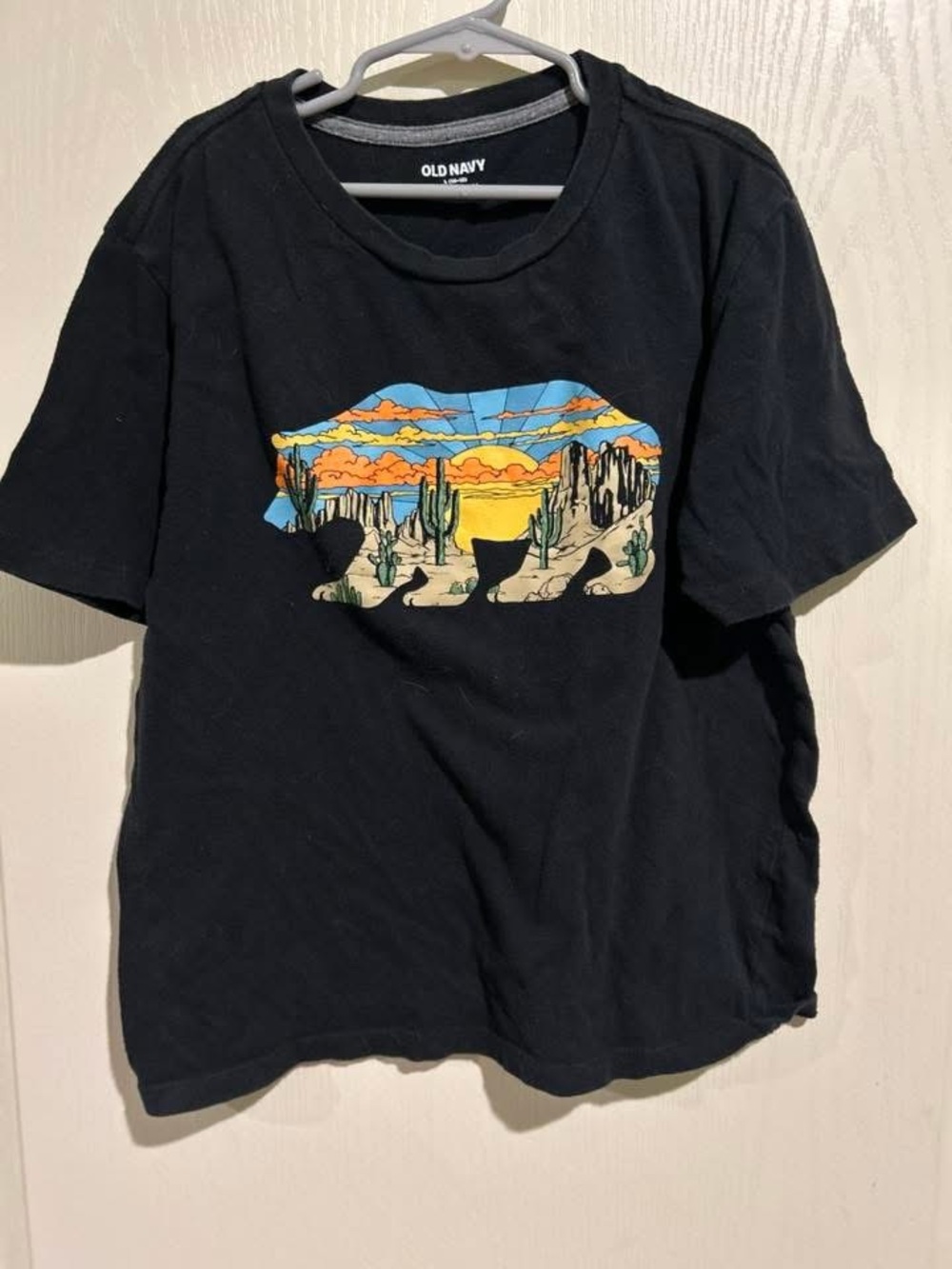 Old Navy Black Tee with Colorful Desert Bear Print